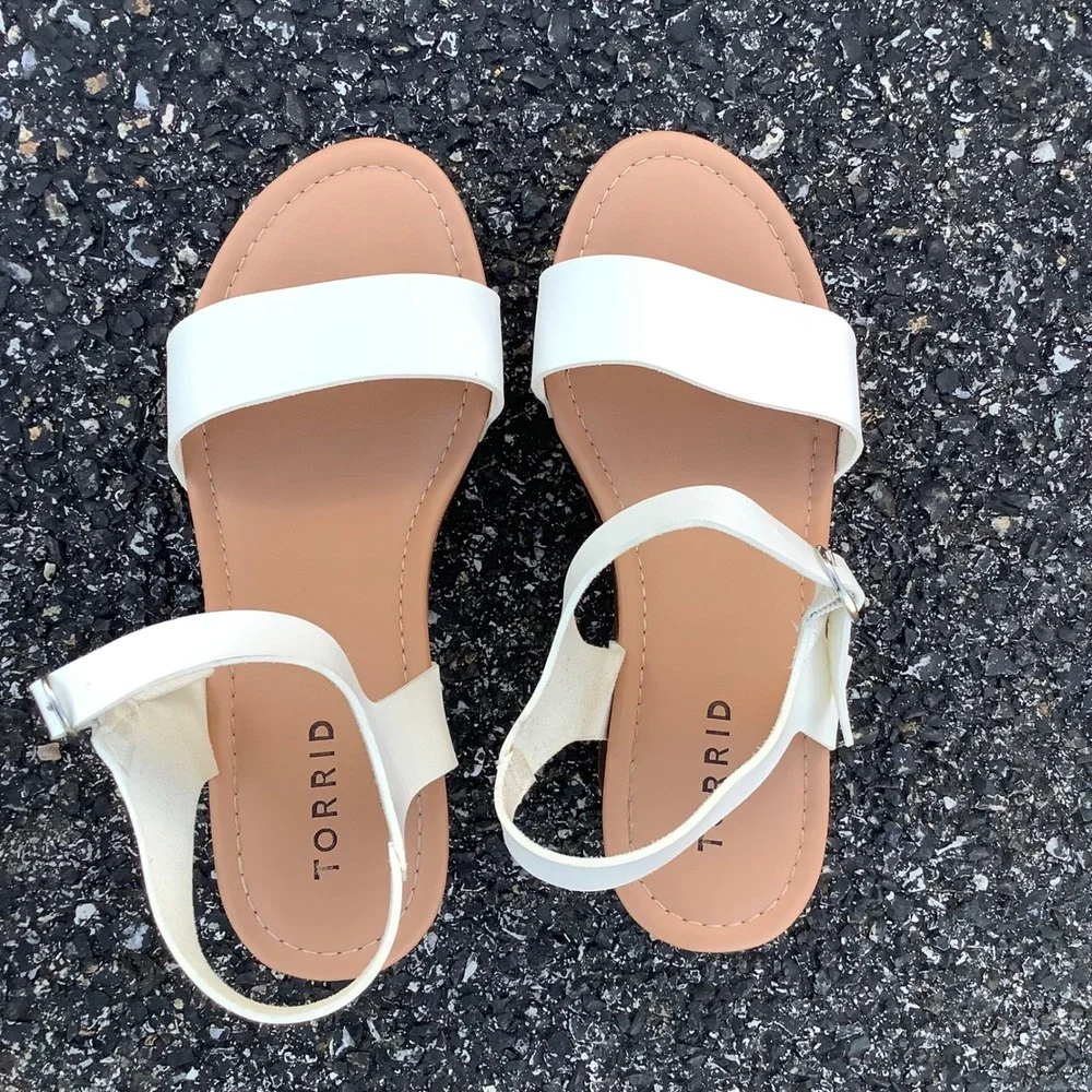Torrid White Double Strap Wood Block Heel Platform Sandals Womens 8W 12712491